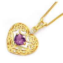 Jewellery: 9ct Amethyst & Diamond Heart Pendant