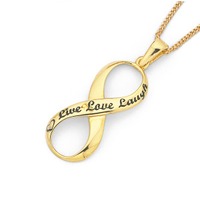 Jewellery: 9ct 'Live, Love, Laugh' Infinity Pendant