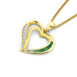 9ct Emerald & Diamond Heart Pendant