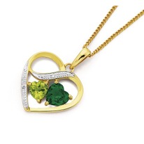 9ct Peridot, Synthetic Emerald and Diamond Heart Pendant
