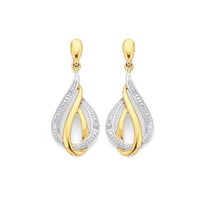 Jewellery: 9ct Gold Diamond Set Flame Drop Earrings