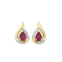 Jewellery: 9ct Created Ruby & Diamond Earrings