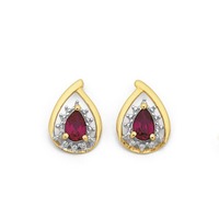 Jewellery: 9ct Synthetic Ruby & Diamond Earrings