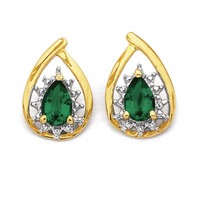 9ct diamond &. Synthetic emerald earrings