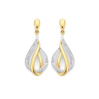 9ct gold diamond set flame drop earrings
