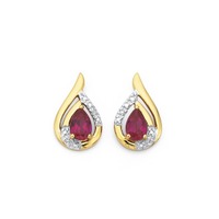 9ct created ruby &. Diamond earrings