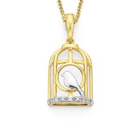 9ct gold diamond set bird cage pendant