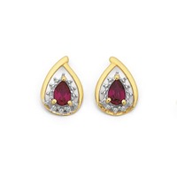 9ct synthetic ruby &. Diamond earrings