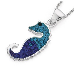 Sterling silver crystal seahorse pendant