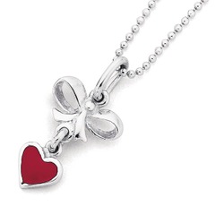 Sterling silver red enamel heart bow pendant