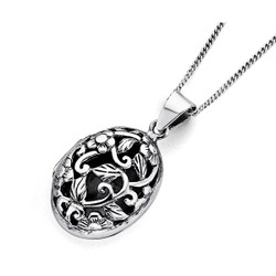 Jewellery: Sterling silver oval filigree locket