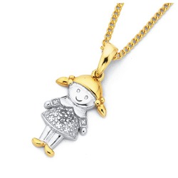 Jewellery: 9ct, diamond girl pendant