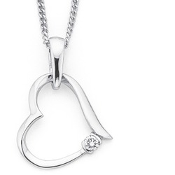 Jewellery: 9ct white gold diamond heart pendant