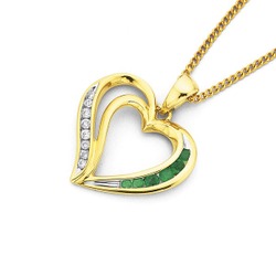 9ct emerald &. Diamond heart pendant