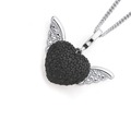Jewellery: Sterling silver black &. White cubic zirconia heart with wings pendant