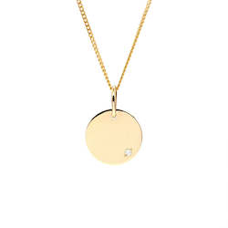 Jewellery: Yellow Gold Disc Pendant with Diamond Detail