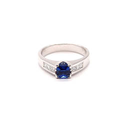 Jewellery: Princess Cut Sapphire and Diamond Ring