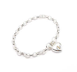 Jewellery: Sterling Silver Belcher  Semi Puff Heart Padlock Bracelet