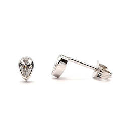 Jewellery: Diamond Pear Bezel Set White Gold Stud Earrings