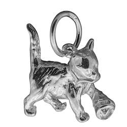 Silver Kitten with Ball of Wool Charm