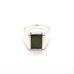 Jewellery: Gents Framed Rectangular Greenstone Ring