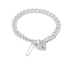 Jewellery: Silver Solid Curb Bracelet with Padlock