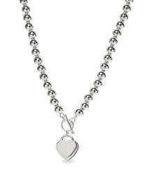 Jewellery: Silver Ball Necklace with Double Hearts