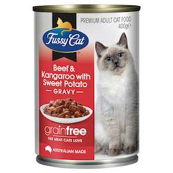 Pet: Fussy Cat Adult Grain Free Beef & Kangaroo with Sweet Potato 400g x 12