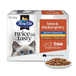 Pet: Fussy Cat Adult Grain Free Twice As Tasty Bites & Chicken Gravy (80g x 12) x 4