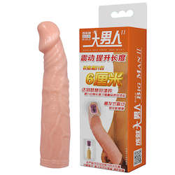 Frontpage: Penis extended sleeve, On-contact Vibrator on the top, Elastic TPR Materieal