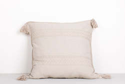 Grey Embroidered Tassel Cushion