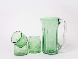 Glassware: Green Handblown Glass Pitcher - short