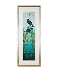 Limited Edition Framed Prints: Tui and Fern Mountain by Kathryn Furniss (in silver)