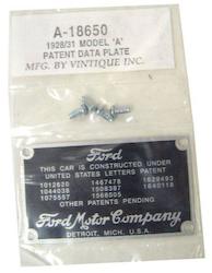 Vintique Inc Firewall Patent Plate With Rivets