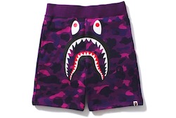 Clothing: BAPE Purple Camo Shark Sweat Shorts