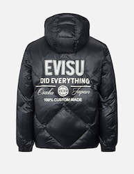 Evisu Logo Print Diamond-stitched Down Jacket