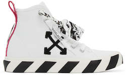Clothing: Off-White White & Black Vulcanized Mid-Top Sneakers