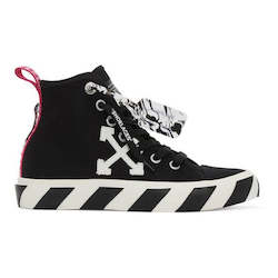 Clothing: Off-White Black and White Vulcanized Mid-Top Sneakers