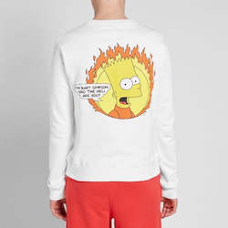 Clothing: Off-white flamed Bart simpson crewneck