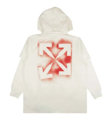 Clothing: OFFF-WHITE STENCIL DOUBLE TEE HOODIE WHITE RED