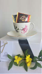 Queen Anne 'Showgirl' Cup & Roslyn Saucer with Sample Tea