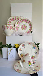 Gift: Royal Vale & Grafton Cup, Saucer & Side Plate with assorted teaspoons & cake forks