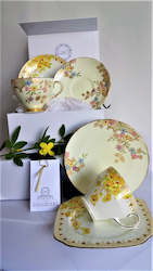 EB Foley & Taylor & Kent Cup, Saucer & Side Plate with assorted teaspoons & cake forks