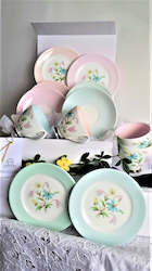 Gift: Queen Anne Cups, Saucers and Side Plates, with assorted teaspoons & cake forks
