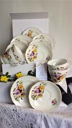 Gift: Regencey Cups, Saucers and Side Plates with assorted teaspoons & cake forks