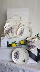 Gift: Colclough Cups, Saucers and Side Plates with assorted teaspoons & cake forks