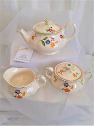 Grindley Teapot, Sugar Bowl and Lid with Creamer