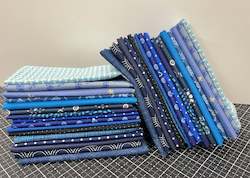 Yardage: Remnant Fat Eighths Blue Mixed Prints - Various
