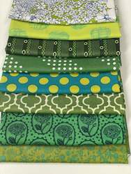 Yardage: Remnant Fat Eighths Green Mixed Prints - Various