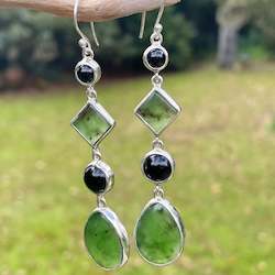 New Zealand Greenstone, black onyx, and sterling silver earrings